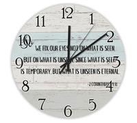 Madcolitote Horloge murale artistique avec citation religieuse de 30,5 cm - Grande horloge murale « So We Fix Our Eyes Not on What Is Seen » - Verse de la Bible - Décoration de salon - Cadeau pour
