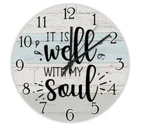 Madcolitote Horloge murale artistique avec citation religieuse de 38,1 cm - Fonctionne avec piles « It Is Well with My Soul » - Verse de la Bible - Décoration pour salon, chambre à coucher, cuisine