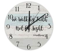 Madcolitote Horloge murale avec citation religieuse 30,5 cm We Walk by Faith Not by Sight Corinthians 5 7 Jésus Bible Verse Décor pour bureau, décoration d'intérieur, mariage, anniversaire, pendaison