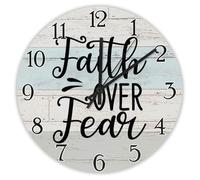 Madcolitote Horloge murale chrétienne avec verset de la Bible, fonctionne à piles, 25,4 cm, horloge Foi sur la peur, sans tic-tac, facile à lire, décoration d'intérieur pour salon, cuisine, chambre à
