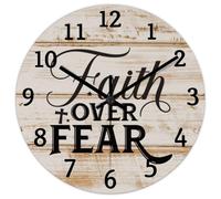 Madcolitote Horloge murale chrétienne en bois avec verset de la Bible, fonctionne à piles, 25,4 cm, horloge murale Foi sur la peur, facile à lire, décoration d'intérieur pour salon, cuisine, chambre à