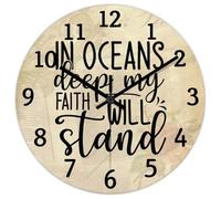 Madcolitote Horloge murale chrétienne ronde décorative à piles 30,5 cm In Oceans Deep My Faith Will Stand Horloge murale Écriture Décoration d'intérieur pour cuisine, chambre à coucher, salon, salle