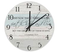 Madcolitote Horloge murale de 25,4 cm avec verset de la Bible - Fonctionne avec piles et maintenant ces trois demain foi Jésus - Citation religieuse chrétienne - Cadeau de Thanksgiving pour elle