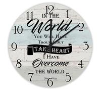 Madcolitote Horloge murale de 25,4 cm avec verset de la Bible - Fonctionne avec piles « In the World You Will Have Tribulation Jésus » - Citation religieuse chrétienne - Cadeau de Thanksgiving pour