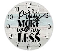 Madcolitote Horloge murale de 25,4 cm avec verset de la Bible - Grande horloge murale à piles - Pray More Worry Less Silent Jésus - Citation religieuse chrétienne - Cadeau de Thanksgiving pour elle