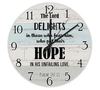 Madcolitote Horloge murale de 25,4 cm avec verset de la Bible - Grande horloge murale à piles « The Lord Delights in Those Who Jésus » - Citation religieuse chrétienne - Cadeau de Thanksgiving pour