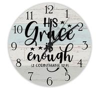 Madcolitote Horloge murale de 25,4 cm avec verset de la Bible - Grande horloge murale en bois à piles - Citation « His Grace Is Enough Jésus » - Cadeau religieux chrétien pour une nouvelle maison
