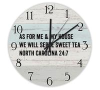 Madcolitote Horloge murale de 25,4 cm avec verset de la Bible - Horloge murale en bois à piles « As For Me & My House Carolina 24:7 » - Citation de Jésus religieuse chrétienne - Cadeau de Thanksgiving