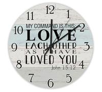 Madcolitote Horloge murale de 25,4 cm avec verset de la Bible - Horloge murale en bois à piles avec citation « My Command Is This Silent Jesus » - Cadeau religieux chrétien pour elle