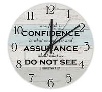 Madcolitote Horloge murale de 25,4 cm avec verset de la Bible - Horloge murale en bois avec citation « Now Faith Is Confidence in What We Hope Jésus » - Citation religieuse chrétienne - Cadeau de