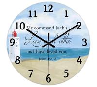Madcolitote Horloge murale de 25,4 cm avec verset de la Bible, horloges murales en bois avec citation « My Command Is This Love Each Other As I Have Loved You Jesus »
