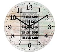 Madcolitote Horloge murale de 25,4 cm avec verset de la Bible - Horloges murales en bois - Moments heureux - Louez Dieu - Moment difficile - Citation religieuse chrétienne - Cadeau de Thanksgiving