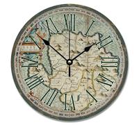 Madcolitote Horloge murale de 25,4 cm - Style shabby chic - Clôture en bois - Europe médiévale - Horloge murale en bois - Carte du monde ancienne - Décoration pour salon, chambre à coucher, cuisine