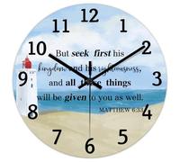 Madcolitote Horloge murale de 30,5 cm avec verset de la Bible Écriture Grande horloge murale en bois But Seek First His Kingdom Matthew 6:33 Citation de Jésus religieuse chrétienne Cadeau de