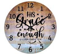Madcolitote Horloge murale de 30,5 cm avec verset de la Bible - Grande horloge murale à piles avec citation « His Grace Is Enough Jesus » - Cadeau religieux chrétien pour la maison - Cadeau de
