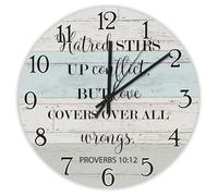 Madcolitote Horloge murale de 30,5 cm avec verset de la Bible - Grande horloge murale à piles - La haine suscite le conflit mais l'amour de Jésus - Citation chrétienne - Cadeau de Thanksgiving pour