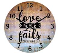Madcolitote Horloge murale de 30,5 cm avec verset de la Bible - Grande horloge murale en bois - Love Never Fails 1 Corinthiens 13-8 - Citation religieuse chrétienne - Cadeau de Thanksgiving pour elle
