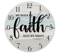 Madcolitote Horloge murale de 30,5 cm avec verset de la Bible - Grandes horloges murales We Walk by Faith Not by Sight Corinthians 5 7 2 Jésus Citation religieuse chrétienne Nouvelle Maison Cadeau