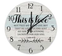 Madcolitote Horloge murale de 30,5 cm avec verset de la Bible - Horloge décorative ronde avec citation « This Is Love Not That We Loved God Jésus » - Cadeau religieux chrétien pour une nouvelle maison