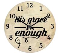 Madcolitote Horloge murale de 30,5 cm avec verset de la Bible - Horloge murale en bois à piles avec citation « His Grace Is Enough » - Citation religieuse chrétienne - Cadeau de Thanksgiving pour elle