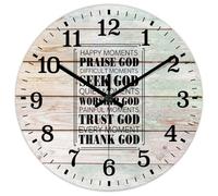 Madcolitote Horloge murale de 30,5 cm avec verset de la Bible - Horloges murales en bois - Moments heureux - Louez Dieu - Moment difficile - Citation religieuse chrétienne - Cadeau de Thanksgiving