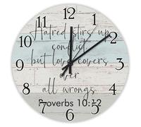 Madcolitote Horloge murale de 30,5 cm avec verset de la Bible, horloges murales Haine attise le conflit mais l'amour couvre tous les faux, citation de Jésus, religieux, chrétien, nouvelle maison