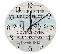 Madcolitote Horloge murale de 30,5 cm avec verset de la Bible, horloges murales Haine suscite le conflit mais l'amour couvre tous les faux. Proverbes 10 12 Citation de Jésus religieuse chrétienne