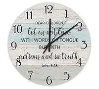 Madcolitote Horloge murale de 38,1 cm avec verset de la Bible de Jésus - Fonctionne avec piles « Dear Children let Us Not Love with Words » - Décoration d'intérieur pour salon, cuisine, chambre à