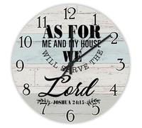 Madcolitote Horloge murale de 38,1 cm avec verset de la Bible - Fonctionne avec piles « As for Me And My House » - Citation silencieuse de Jésus religieux, chrétien, nouvelle maison, cadeau de