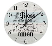Madcolitote Horloge murale de 38,1 cm avec verset de la Bible - Grande horloge murale à piles - Bless The Food before Us - Citation silencieuse de Jésus religieux chrétien - Cadeau de Thanksgiving