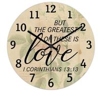 Madcolitote Horloge murale de 38,1 cm avec verset de la Bible - Grandes horloges murales « But The Greatest of These Is Love I Corinthians 13-13 » - Citation de Jésus religieuse chrétienne - Cadeau de
