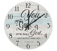 Madcolitote Horloge murale de 38,1 cm avec verset de la Bible - Horloge décorative ronde avec inscription « You God are My God earnestly I Seek You Jesus » - Cadeau religieux chrétien - Cadeau de