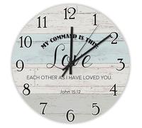 Madcolitote Horloge murale de 38,1 cm avec verset de la Bible - Horloge murale en bois à piles avec citation « My Command Is This Love Each Jesus »