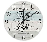 Madcolitote Horloge murale de 38,1 cm avec verset de la Bible - Horloge murale en bois à piles « We Walk by Faith Not Silent Jésus » - Citation religieuse chrétienne - Cadeau de Thanksgiving pour elle