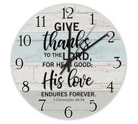 Madcolitote Horloge murale de 38,1 cm avec verset de la Bible - Horloge ronde décorative « Give Thanks to The Lord for He Is Good » - 1 Chronicles 16:34 - Citation de Jésus religieuse chrétienne