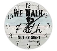 Madcolitote Horloge murale de 38,1 cm avec verset de la Bible - Horloges murales We Walk by Faith Not by Sight Corinthians 5:7 - Citation de Jésus religieuse chrétienne - Cadeau de Thanksgiving pour