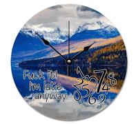 Madcolitote Horloge murale de paysage naturel Fuck It I'm Late Anyway - 30,5 cm - Grande horloge murale à piles vintage - Décoration de maison - Cadeau d'anniversaire ou de pendaison de crémaillère