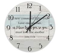 Madcolitote Horloge murale en bois « A New Command I Give You Love One Another » avec verset de la Bible de Jésus, fonctionne avec piles, 25,4 cm, citation religieuse, décoration artistique pour