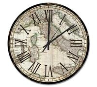 Madcolitote Horloge murale en bois antique de 38,1 cm - Europe médiévale - Horloge murale en bois - Fonctionne avec piles - Carte du monde ancienne - Décoration pour salon, chambre à coucher, cuisine