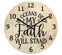 Madcolitote Horloge murale en bois avec citation de Jésus 25,4 cm Horloge murale à piles In Oceans Deep My Faith Will Stand 1 verset biblique Décoration pour salon, chambre à coucher, cuisine, cadeau