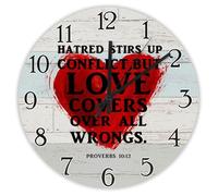 Madcolitote Horloge murale en bois avec citation religieuse - Fonctionne avec piles - 30,5 cm - La haine suscite les conflits - Verset de la Bible - Décoration chrétienne - Pour salon, chambre à