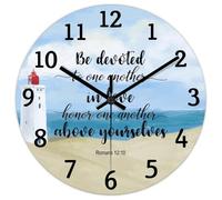 Madcolitote Horloge murale en bois avec verset biblique Be Devoted to One Another in Love - Fonctionne avec piles - 38,1 cm - Décoration murale chrétienne pour cuisine, salon, chambre à coucher