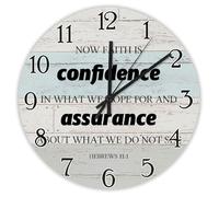 Madcolitote Horloge murale en bois avec verset de la Bible - 38,1 cm - Inscription « Now Faith Is Confidence in What We Hope » - Décoration d'intérieur pour salon, cuisine, chambre à coucher, salle de