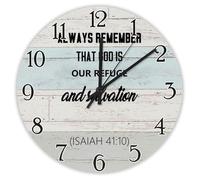 Madcolitote Horloge murale en bois avec verset de la Bible Always Remember That God Is Our Refuge And Salvation - 38,1 cm - Décoration murale chrétienne pour cuisine, chambre à coucher, salon, bureau
