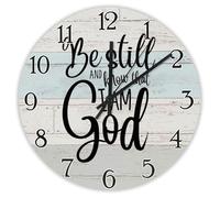 Madcolitote Horloge murale en bois avec verset de la Bible de Jésus - 30,5 cm - 30,5 cm - Be still And Know That I Am God - Facile à lire - Décoration d'intérieur pour salon, cuisine, chambre à