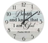Madcolitote Horloge murale en bois avec verset de la Bible de Jésus - 30,5 cm - Fonctionne avec piles - Be Still And Know That I Am God - Décoration d'intérieur pour chambre à coucher, salon, cuisine