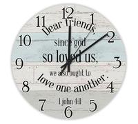 Madcolitote Horloge murale en bois avec verset de la Bible de Jésus 30,5 cm - Fonctionne avec piles « Dear Friends since God So Loved Us » - Décoration d'intérieur pour cuisine, salon, chambre à