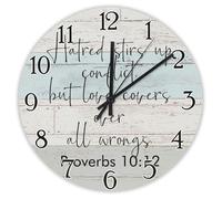 Madcolitote Horloge murale en bois avec verset de la Bible de Jésus - 38,1 cm - La haine attise le conflit mais l'amour couvre tous les mauvais horloges - Décoration d'intérieur pour salon, cuisine