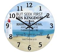 Madcolitote Horloge murale en bois avec verset de la Bible de Jésus de 38,1 cm - Fonctionne avec piles « But Seek First His Kingdom » - Décoration d'intérieur pour salon, cuisine, chambre à coucher