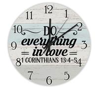 Madcolitote Horloge murale en bois avec verset de la Bible Do Everything in Love 1 Corinthians 13, 4-5, fonctionne avec piles, décoration religieuse silencieuse pour salon, chambre à coucher, bureau